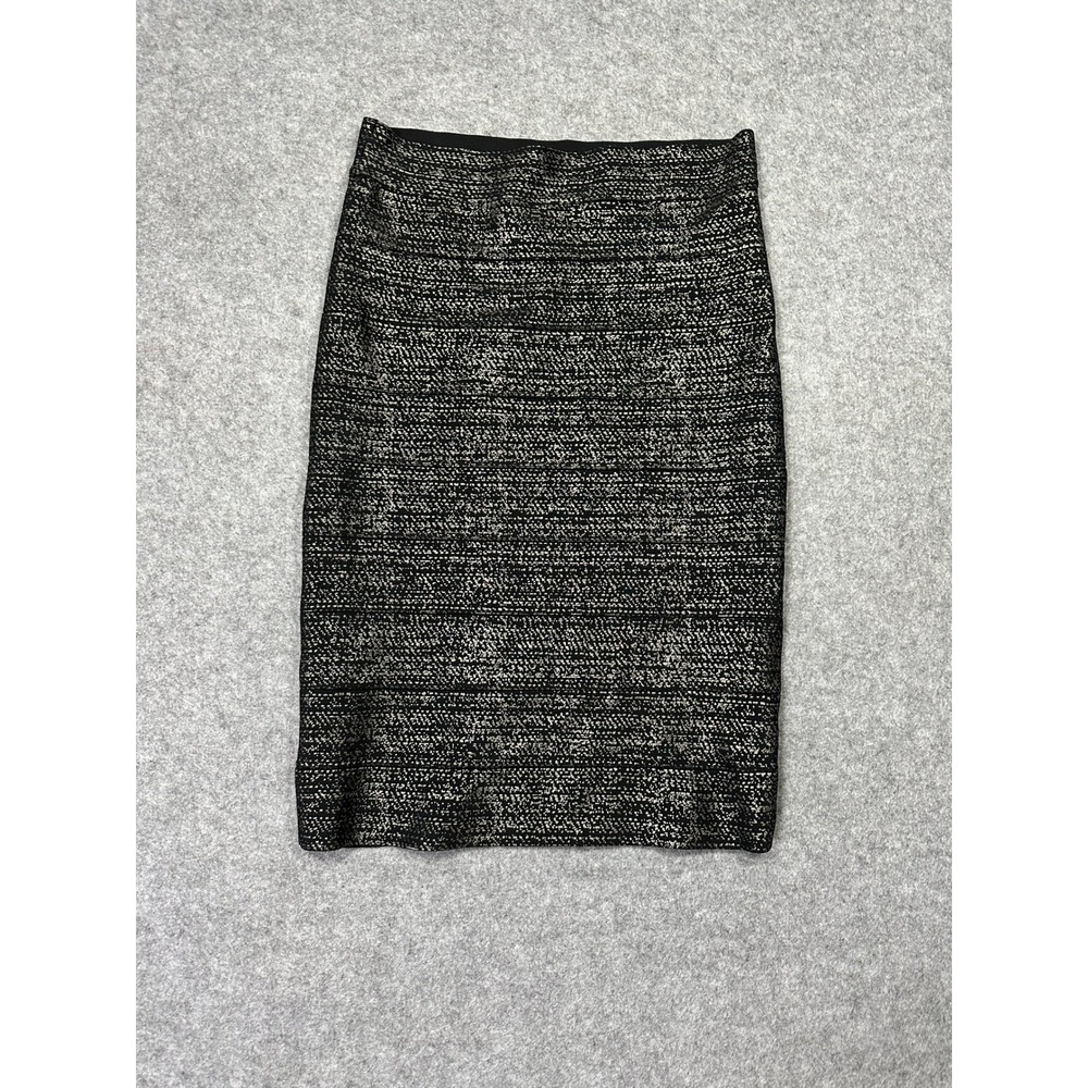 BCBGMAXAZRIA Metallic Bandage Pencil Skirt Black Silver Knit Medium